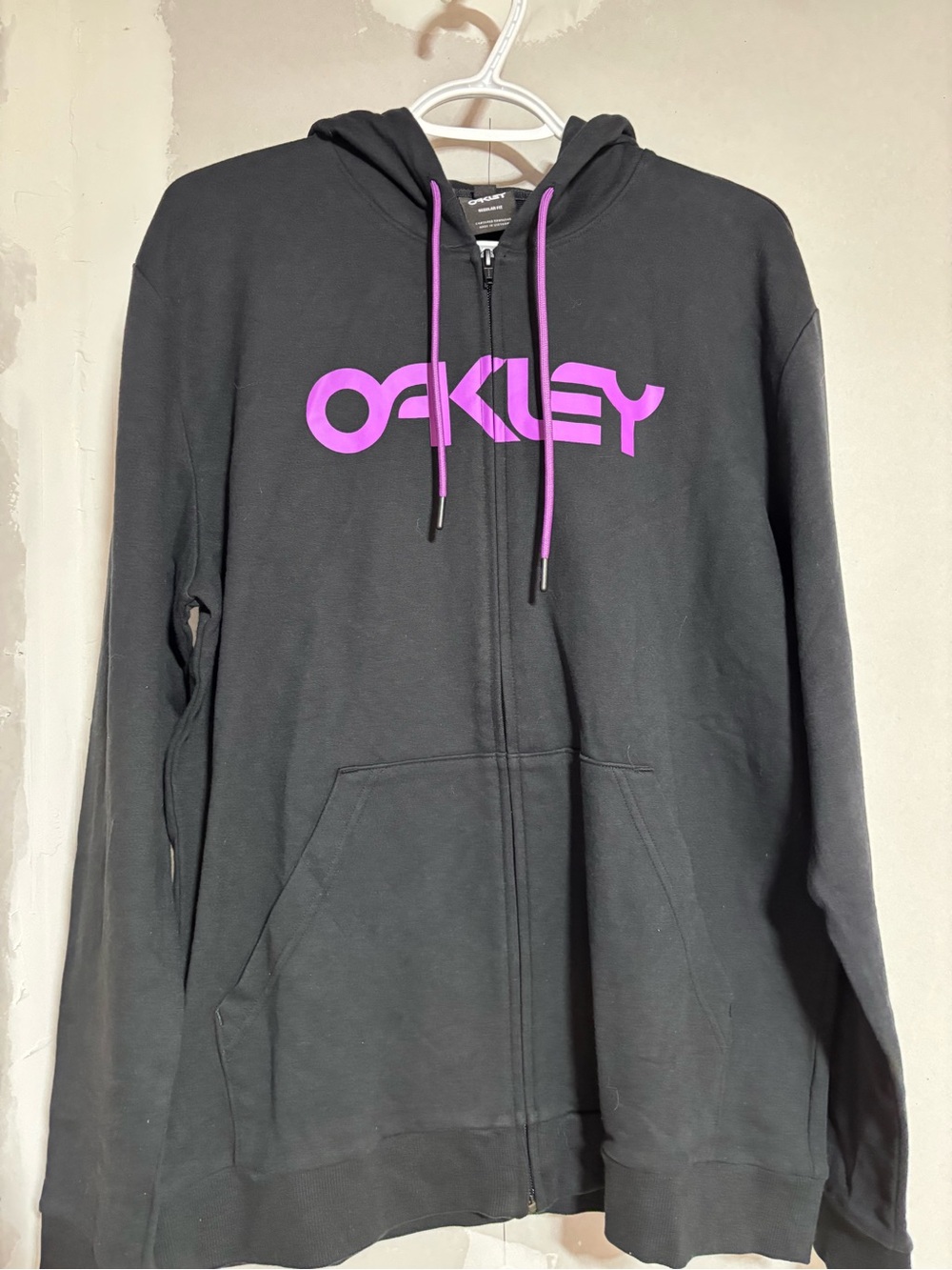 Oakley Black Hoodie with Purple Logo and Drawstrings